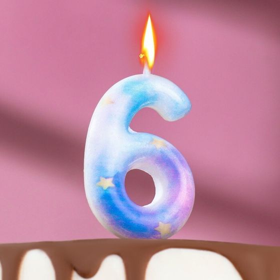 Свеча в торт на шпажке «Звездопад», цифра 6, 5.5 см