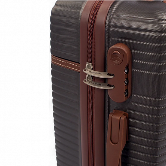 Чемодан MOONSTONE серый S ABS с кожаными полосками