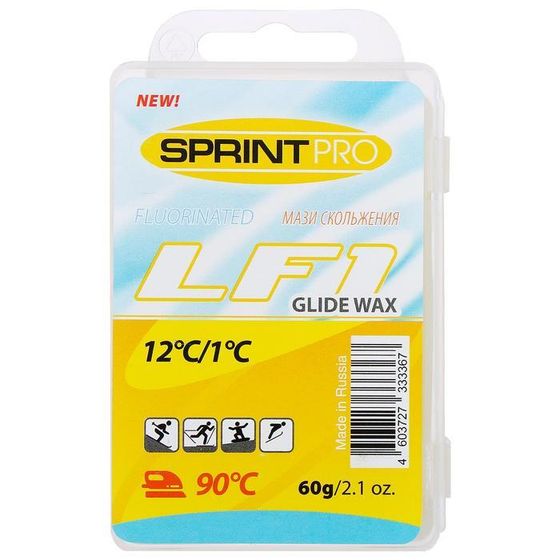 Парафин для лыж SPRINT PRO, LF1 Yellow, от +12 до +1°C, 60 г