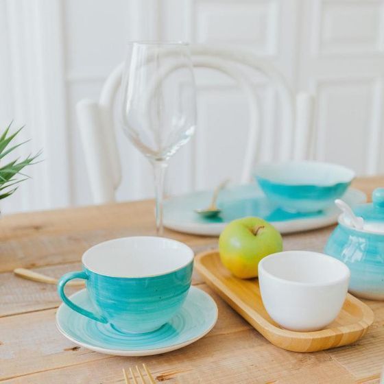 !09 Чайная пара фарфоровая «Млечный путь», 2 предмета: чашка 220 мл, блюдце d=13,5 см, цвет бирюзовый