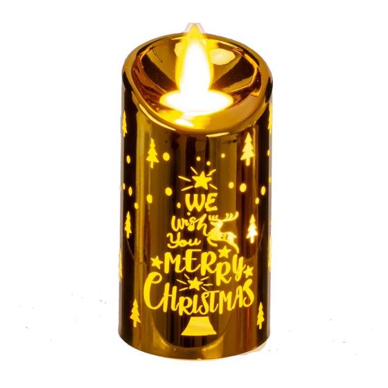 Изделие декоративное Свеча &quot;Золотая елочка&quot; (подсвет, LR44 х3шт) L4,7 W4,7 H9 см, блок из 12 шт