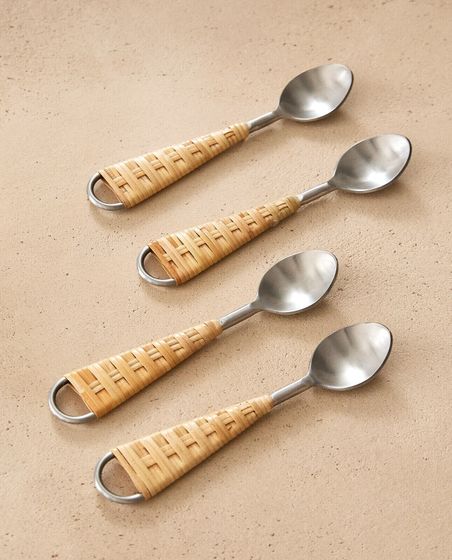 Pack of rattan dessert spoons (pack of 4)