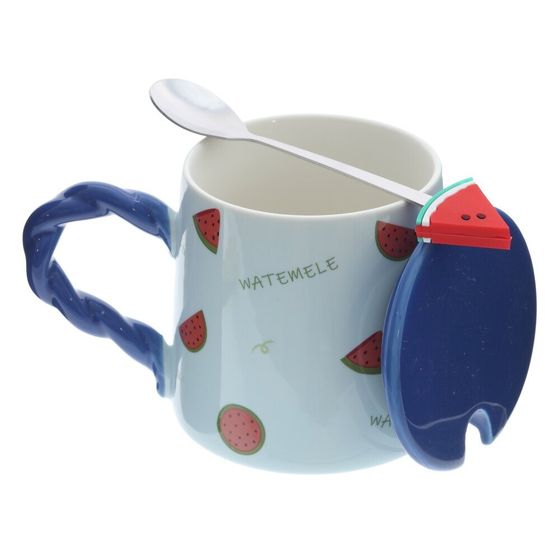 Кружка с крышкой и ложкой, L8,5 W8,5 H9,5 см, цвет микс