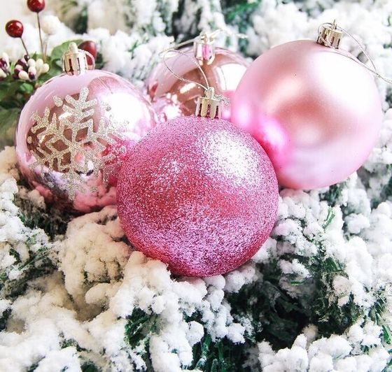 !09 Набор елочных шаров (набор 6 штук) &quot;Снежинка капель&quot; пластик d-8 см. цвет розово-коричневый микс