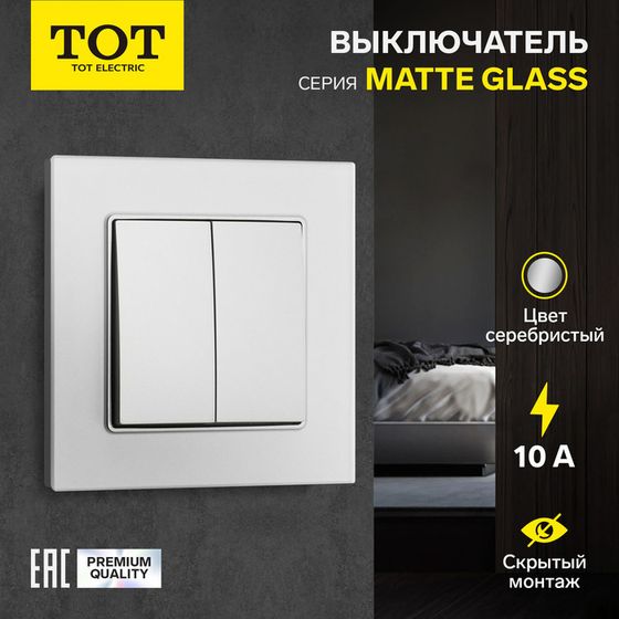 Выключатель TOT Matte Glass, 10 А, 2 кл., скрытый, стекло, серебристый