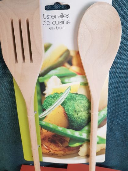 !09 Набор из 4-х предметов - 2 Вилки + 2 Ложки для перемешивания 30 см., дерево