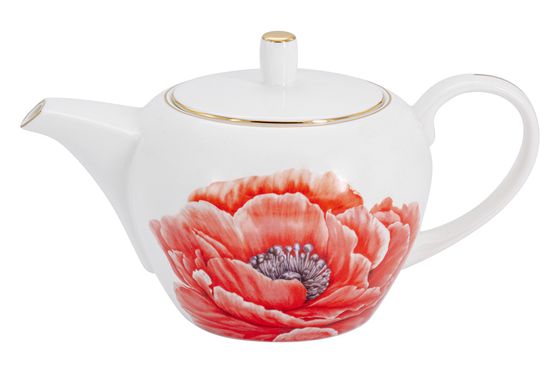 Чайник заварочный, 1,2 л, фарфор F, белый, с золотистым кантом, Мак, Flowers
