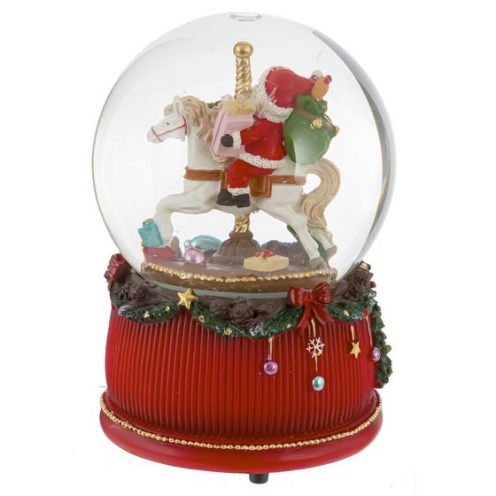 Фигурка декор в стекл шаре &quot;Дед Мороз на лошадке&quot; (муз с ключ, движ), D 10 см, L10 W10 H15 см