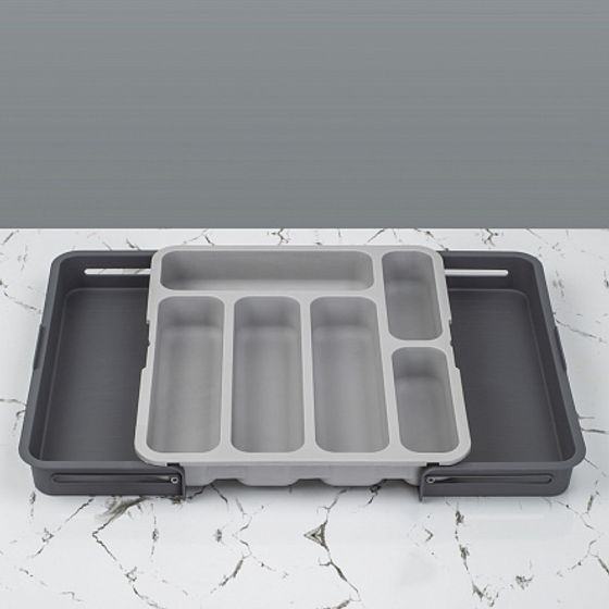 Лоток для столовых приборов раздвижной серый