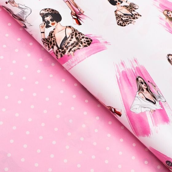 !Бумага упаковочная 2 листа глянцевая "Леди", двусторонняя, 70 х 100 см