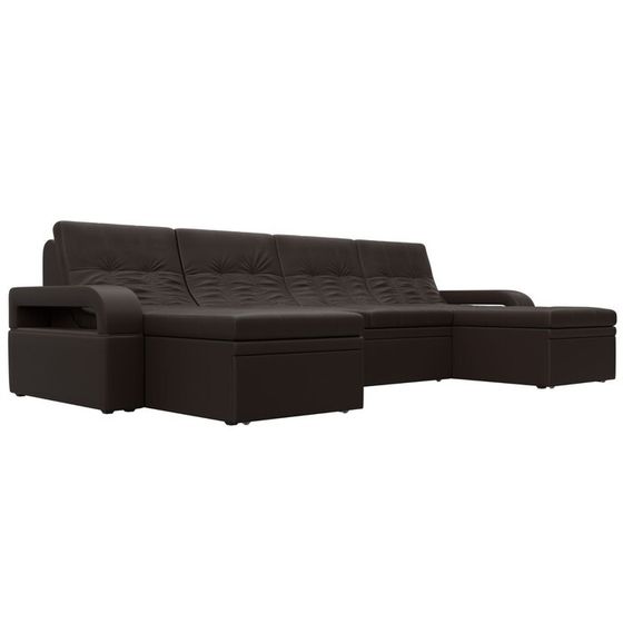 П-образный диван «Лига 035 мини», механизм дельфин, ППУ, экокожа, цвет коричневый