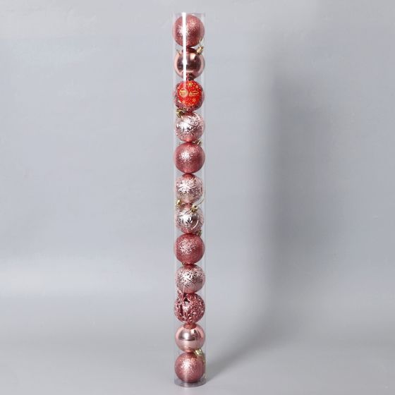 !09 Набор елочных шаров 12 штук пластик d-6 см. &quot;Лилиан&quot; , цвет розовый дизайн микс