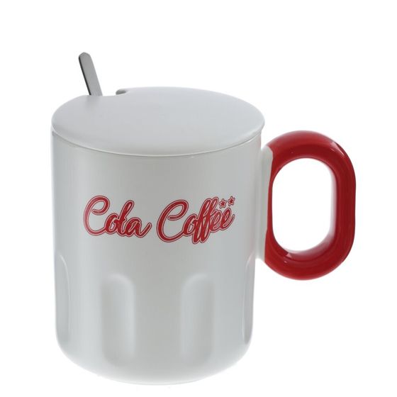 Кружка с крышкой и ложкой, L8,9 W8,9 H10,5 см, дизайн микс