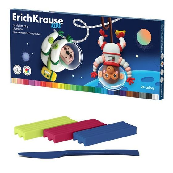Пластилин 24 цвета, 432 г, ErichKrause &quot;Kids Space Animals&quot;, со стеком, в картонной упаковке