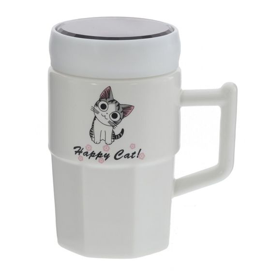 Кружка с крышкой, 390 мл, L10,5 W8 H13 см