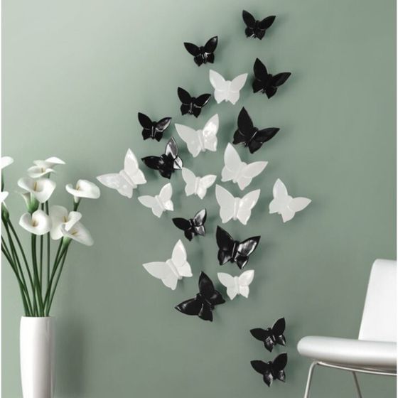 Декор настенный &quot;Бабочки&quot; 11 см x 13 см, черный ,( набор 5 шт)