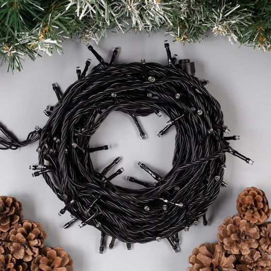 !Гирлянда «Нить» 10 м, IP44, УМС, тёмная нить, 100 LED, свечение тёплое белое, 220 В