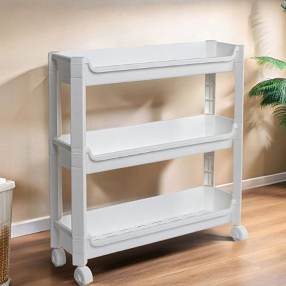 Стеллаж на колёсиках белый 3 уровня 46.5х14.5х48,3см