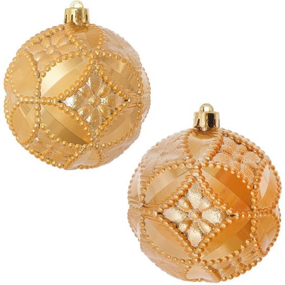 Набор из 2шт Украшение новогоднее Шар &quot;Золотой орнамент&quot;, D 10 см, L19,5 W10 H10 см