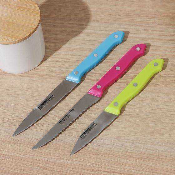 Набор кухонных ножей Доляна «Кулинарные изыски», 3 предмета, лезвие 19 см, 22 см, 23 см, цвет МИКС
