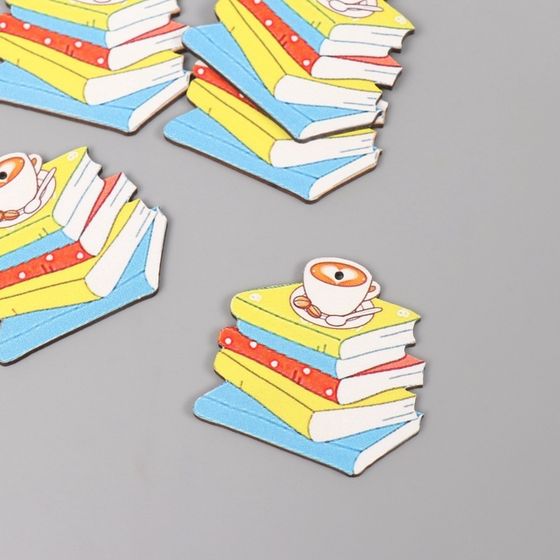 Декор для творчества дерево &quot;Стопка книг и чашка кофе&quot; 4х4,3х0,3 см