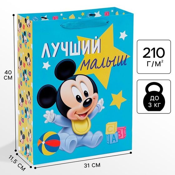 Пакет подарочный «Лучший малыш», 31 х 40 х 11.5 см, упаковка, Микки Маус