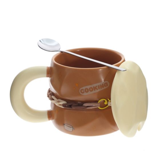 Кружка с крышкой и ложкой, L8,8 W8,8 H8,5 см, дизайн микс