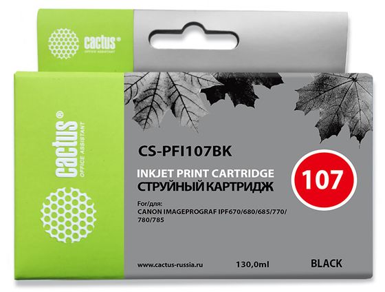 Картридж струйный Cactus CS-PFI107BK черный (130мл) для Canon IP iPF670/iPF680/iPF685/iPF770/iPF780/iPF785