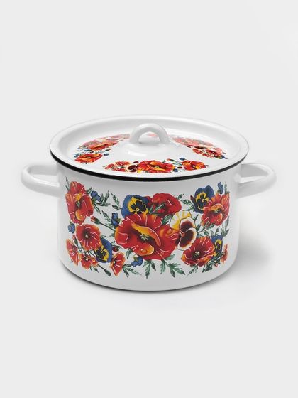 Кастрюля эмалированная «Маки Мечта», 2,9 л, d=20 см, цилиндрическая, цвет белый
