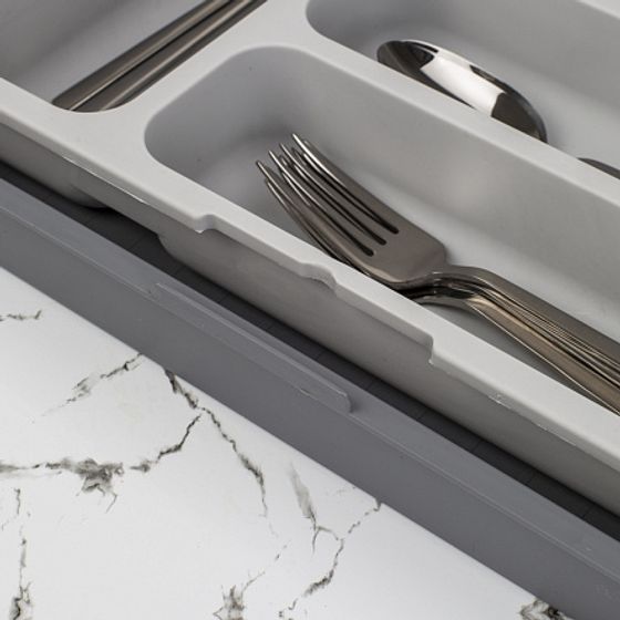 Лоток для столовых приборов раздвижной серый