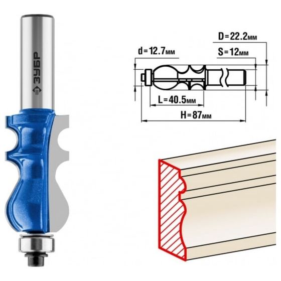 Фреза кромочная ЗУБР 28713-22.2, фигурная №2, хвостовик d = 12 мм, 22.2 x 41 мм
