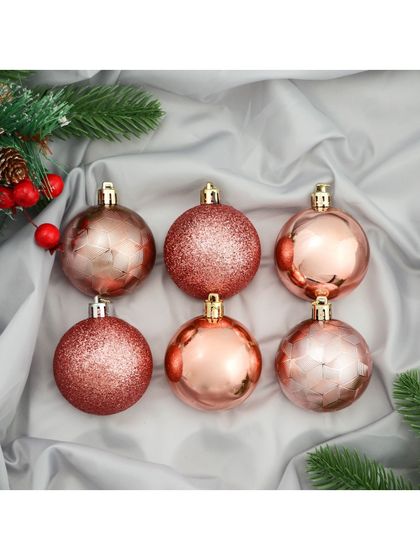 !09 Набор елочных шаров 9 штук пластик d-6 см. &quot;Камилла&quot; , цвет розовый дизайн микс