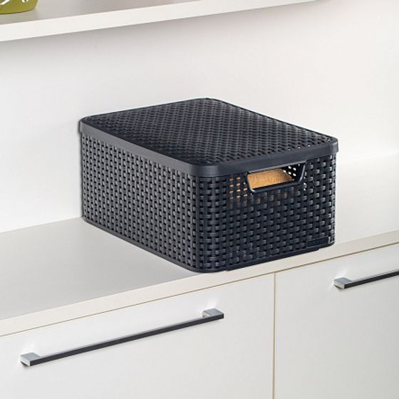 Корзина RATTAN STYLE BOX M  крышка тёмно-серая