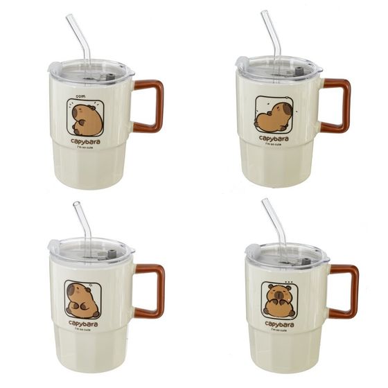 Кружка с крышкой и трубочкой, L8,8 W8,8 H12,2 см, дизайн микс