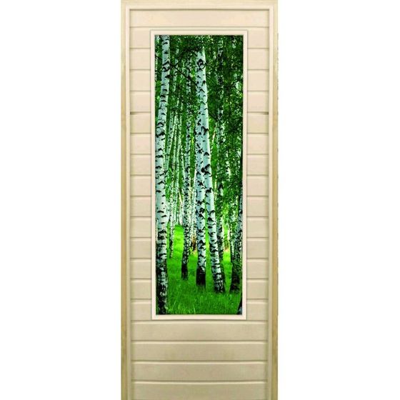 Дверь для бани со стеклом (43*129), &quot;Березки&quot;, 190×70см, коробка из осины