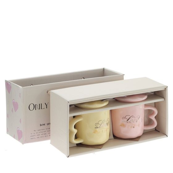 Кружка с крышкой и ложкой, L9 W9 H9 см, дизайн микс