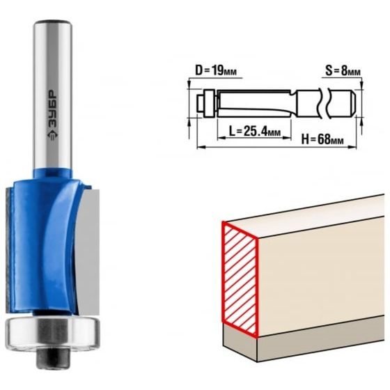 Фреза кромочная ЗУБР 28727-19-25.4, с нижним подшипником, хвостовик d = 8 мм, 19 x 25.4 мм
