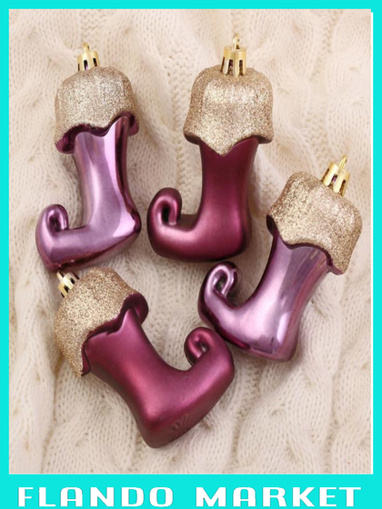 !09 Набор елочных украшений (набор 12 штук) "Сапожок эльфа", 5 x 6,5 см, цвет бордовый