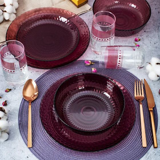 Набор столовый ИДИЛЛИЯ ЛИЛАК 16пр со стаканами ЛИНИИ ЛИЛАК 330мл