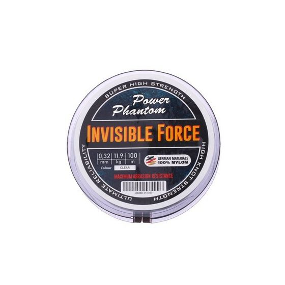 Леска Power Phantom Invisible Force CLEAR, диаметр 0.32 мм, тест 11.9 кг, 100 м