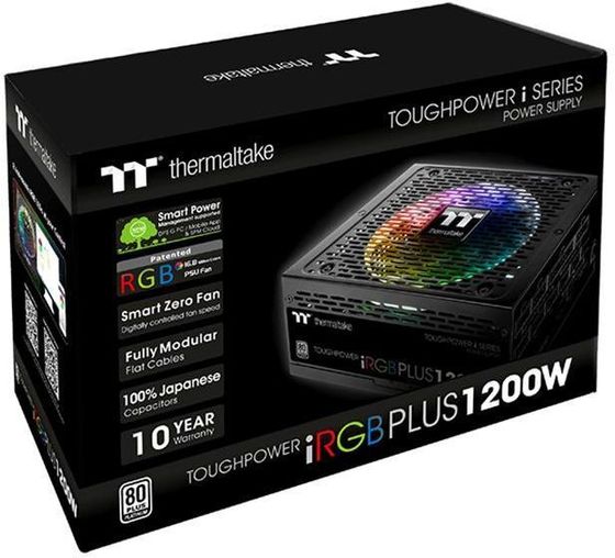 Блок питания 1200W ATX Thermaltake Toughpower iRGB Plus 80+ platinum (24+4+4pin) APFC 140mm fan color LED 12xSATA Cab Manag RTL