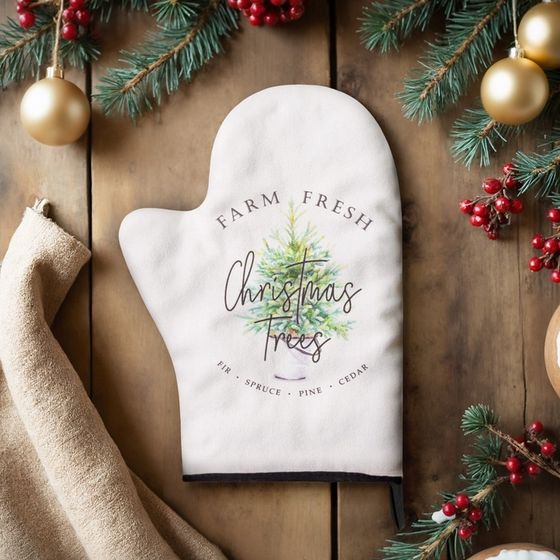 Варежка-прихватка &quot;Christmas trees&quot; 20х28 см, саржа, 100% х/л, ватин 250 г/м2