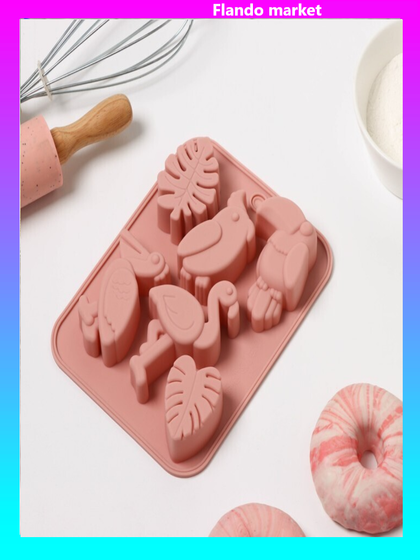 !09 Форма для выпечки «Тропики», силикон, 18×14×2.5 см, розовая