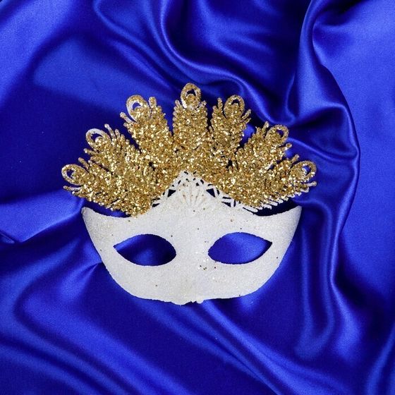 !09 Набор елочных украшений 3 штуки &quot;Карнавальная маска&quot; 14,5х13 см. цвет белый с золотом