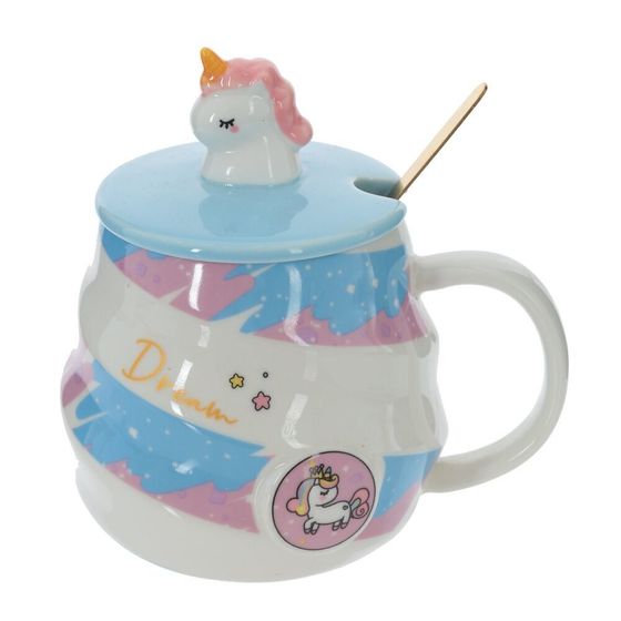 Кружка с крышкой и ложкой, 400 мл, L13 W10 H13 см