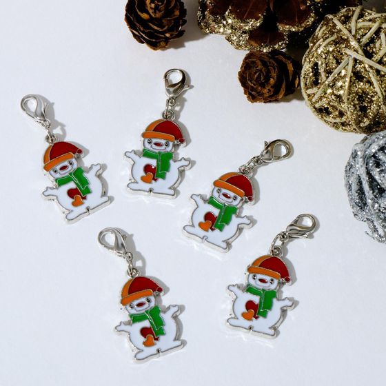 !09 Шарм новогодний (набор 4 штуки) «Снеговик», цветной в серебре