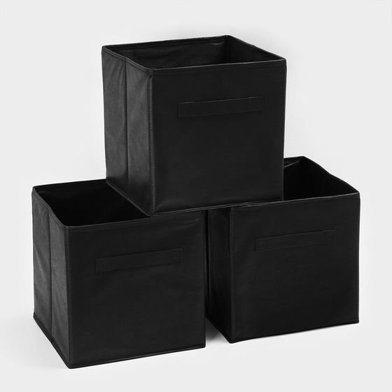 Короб для хранения, 28×28×28 см, набор 3 шт, цвет чёрный