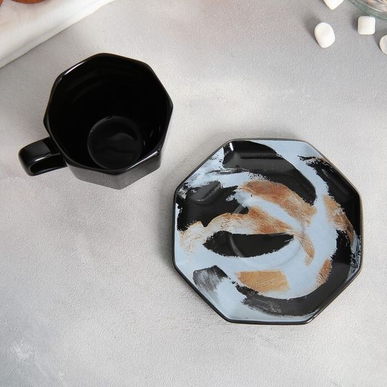 Чайная пара керамическая Art, кружка 200 мл, блюдце 13 см, цвет чёрный