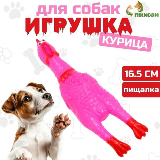 Игрушка пищащая &quot;Задумчивая курица&quot; малая для собак, 16,5 см, ярко-розовая