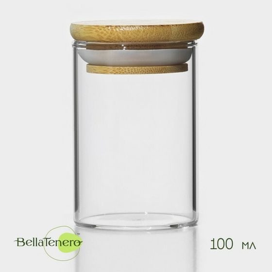 Баночка стеклянная для специй с бамбуковой крышкой BellaTenero «Эко», 100 мл, 5×8 см